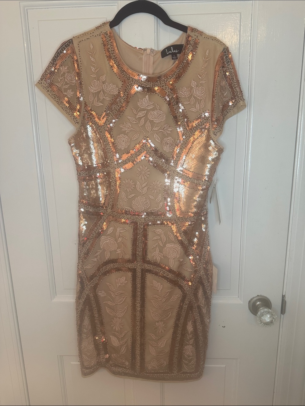 Lulu's Rose Gold‎ Sequin Embellished Mini Dress size L NWT